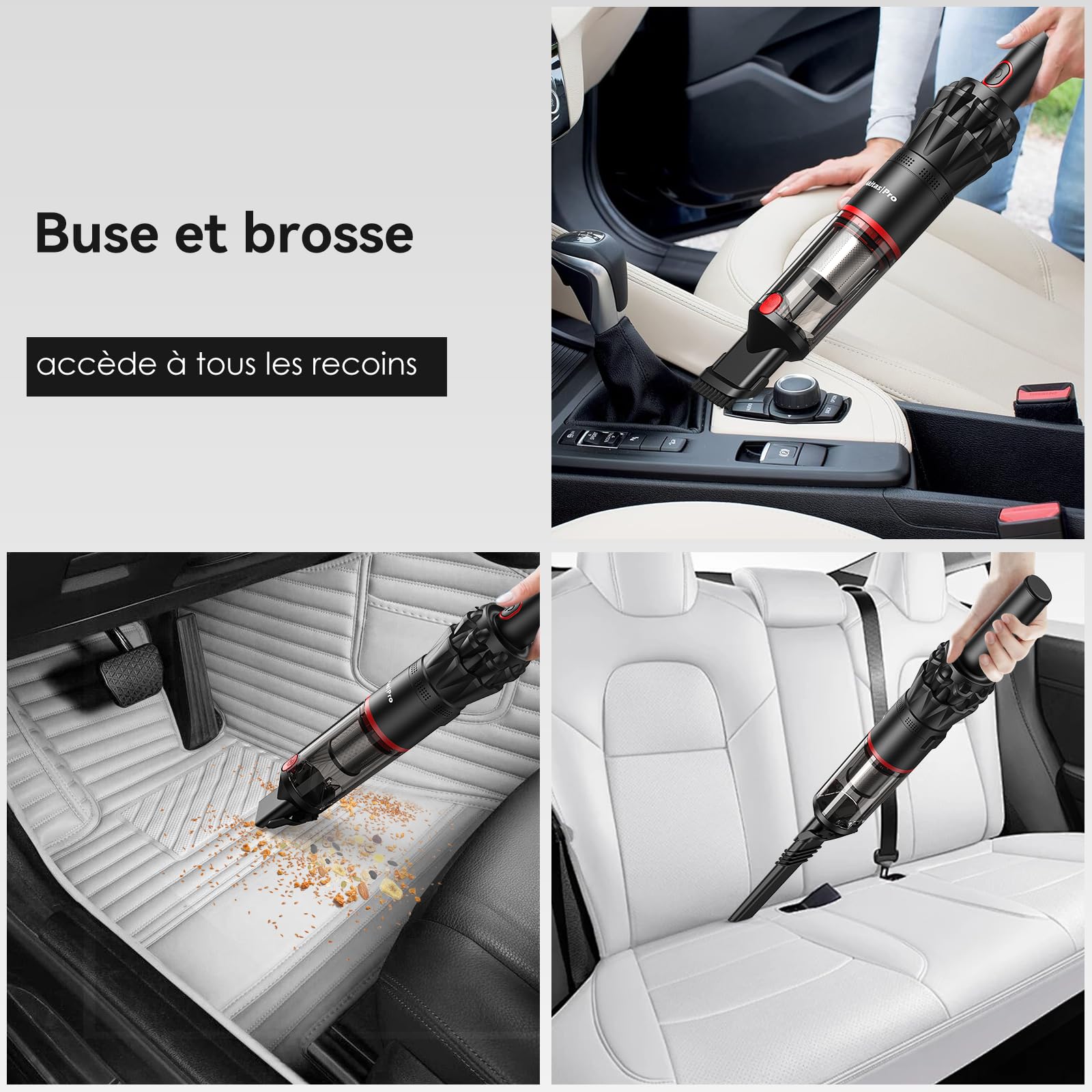 Akitas Aspirateur à Main sans Fil Puissant H2 – Ultra-léger 0,5 kg, Jusqu’à 26 Min d’Autonomie, Filtre HEPA & Acier, Accessoire 2-en-1 pour Voiture, Canapé et Maison