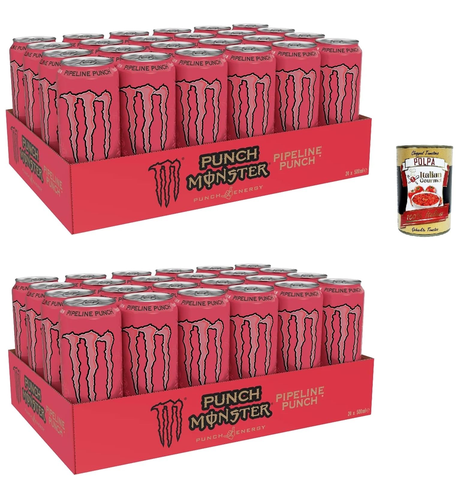 Italian Gourmet Pipeline Punch Bevanda energetica Energy, 48 x 500ml | Koffeinhaltig mit Maracuja, Orange und Guave; gusto fruttato tropicale in, Gesamtnettogewicht 24 L + Kostenlos Polpa 400g