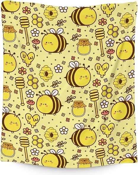Bee Blanket Gifts, 60"x80" Cute Bee Print Throw for Women Girls, Soft Cozy Warm Flannel for Sofa Bed