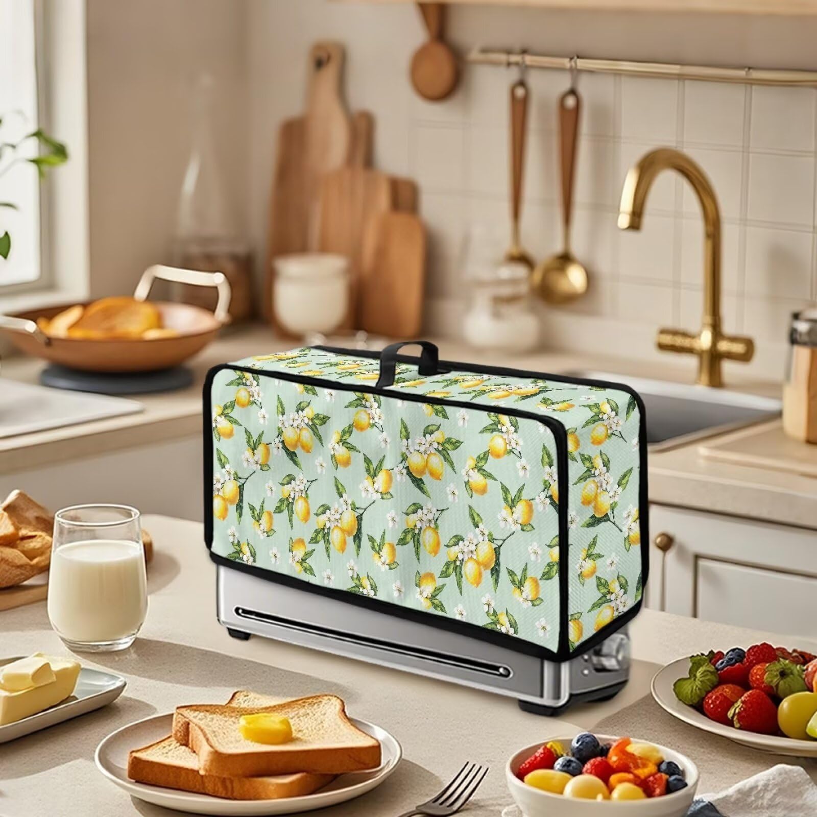 Babrukda Bread Maker Cover for Kitchen Toasters 2 Slice Long Slot Bakeware Protective Cover Reusable Kitchen Small Appliance Protector Trendy Bread Machine Bag Home Table Decor, Stylish Lemon
