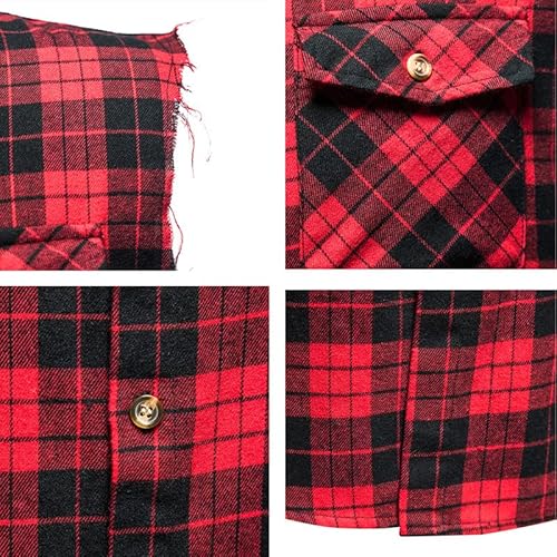 Cekaso Men's Sleeveless Shirts Button Down Cotton Shirt Casual Cowboy Vest Plaid Tank Tops, Red, Tagsizexl=Ussizexl #TOP3