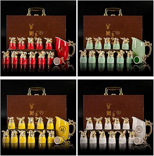 Miniatura 3 de Doce signos del zodíaco chino, 13 piezas, juegos de bar, licor de vino, porcelana, 1 pote y 12 tazas, juego de obras de arte hechas a mano,