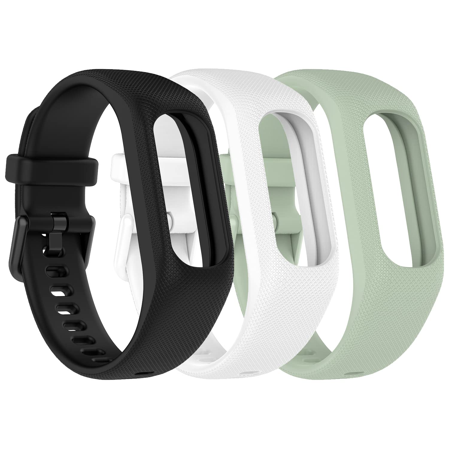 Gheper Soft Silicone Bands Compatible with Garmin Vivosmart 5 Straps Replacement Wristbands with Secure Metal Watch Clasp Buckle Bracelet Bands Case Cover for Women Men, 3 Pack