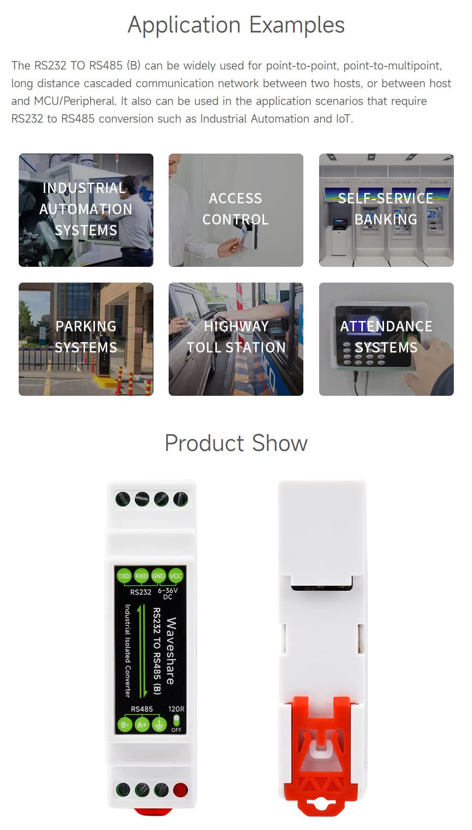 RS232 To RS485 Converter (B) Rail-Mount Active Digital Isolator Serial Converter,600W lightningproof and Surge-suppress, 15KV ESD Protection,Long Distance Transmission