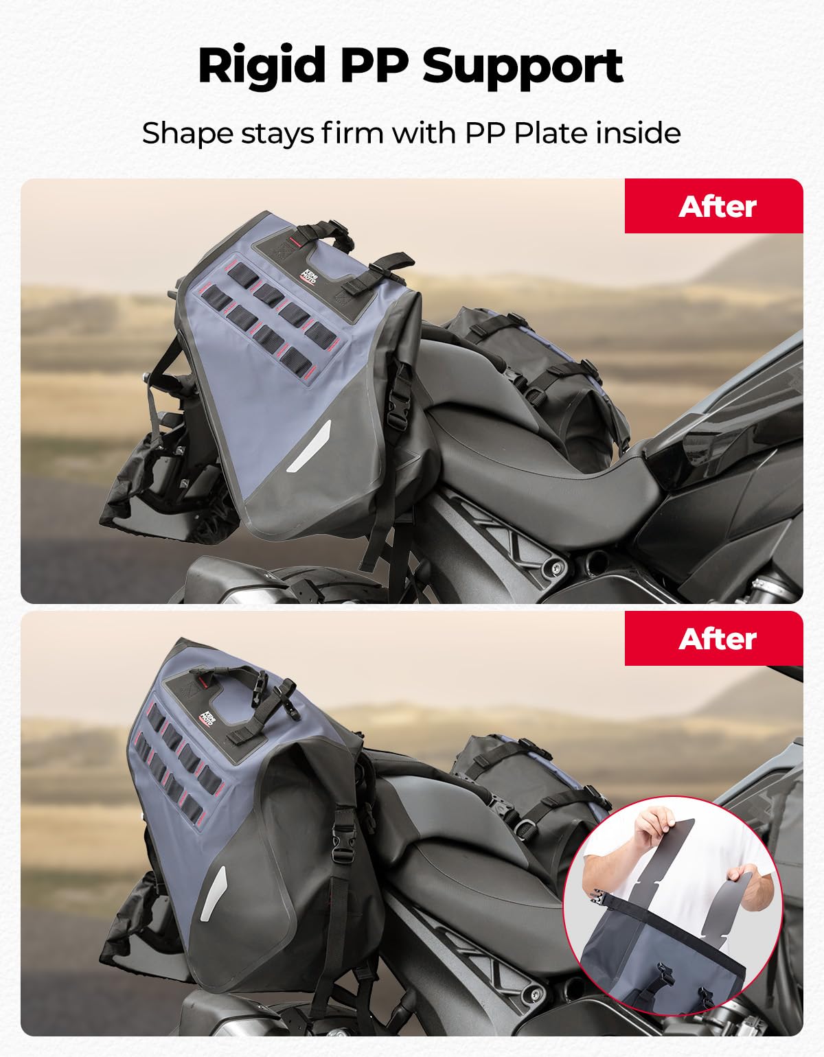 KEMIMOTO IPX6 wasserdichte Motorradsatteltaschen, PVC Weiche Packtaschen, Seitentaschen Hecktasche 30L (15L x 2) für Motorrad Enduro Dual-Sport-Bike Abenteuer-Reisegepäck Racklose Satteltaschen