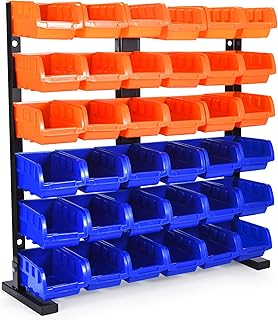 G-Rack Garage Storage Bins - Wall Mounted Tool Storage Plastic Shelving Shed Organiser - 36 Mini Stackable Rack Boxes for Nuts, Bolts, Drill, Screw - Workshop Garage Drawer - 64.5 x 63 x 23 cm; 6 kg
