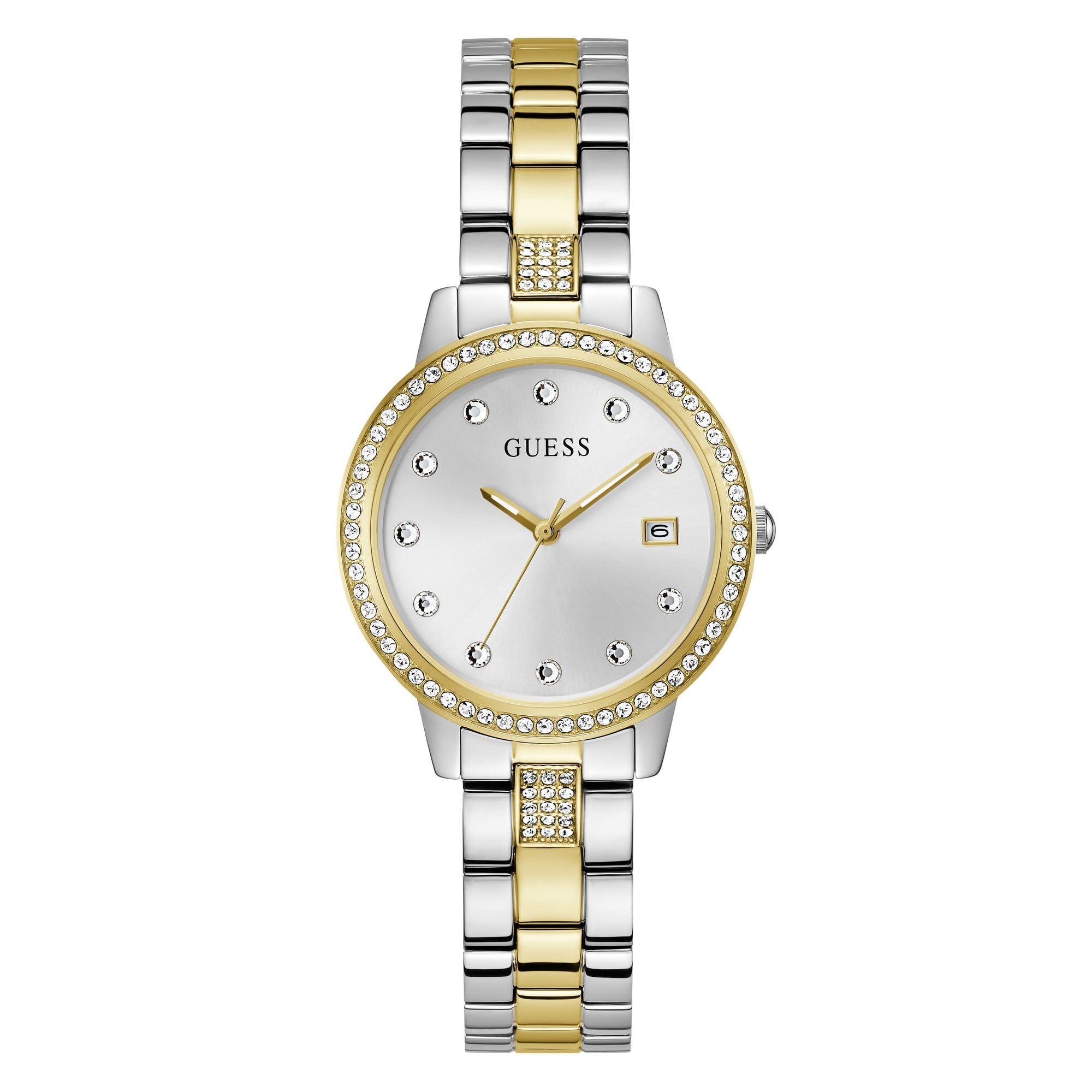 See full amazon price history chart for GUESS Stainless Steel Analog Silver Dial Womens Watch-Gw0725L1, Band Color-Two-Tone GUESS Stainless Steel Analog Silver Dial Womens Watch-Gw0725L1, Band Color-Two-Tone (B0CVQR217N) Amazon Price History, Amazon Price Tracker