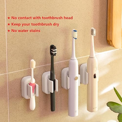 Miniatura 4 de 2 soportes para cepillos de dientes montado en la pared, organizador de cepillos de dientes eléctrico autoadhesivo para baño, soporte multifuncional
