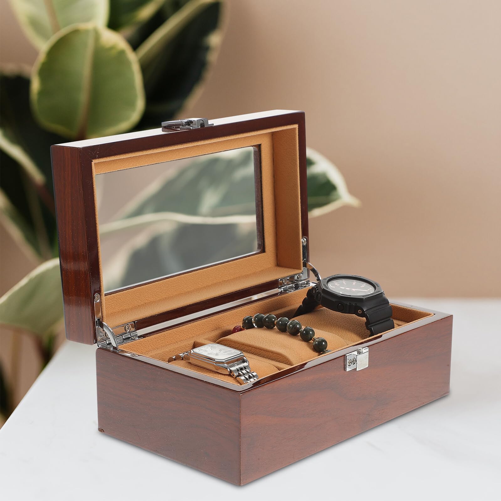 GLEAVI Boîte à Montre-bracelet en Bois, 3 Slots, Vitrine Élégante