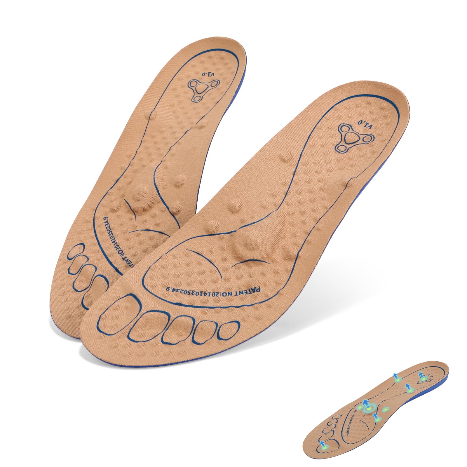 Bine Jinn Go Acupressure Insoles for Women Men - Magnetic Massage Insoles,Foot Acupressure Shoe Inserts with Non-Slip Grip,Arch Support for Hiking,