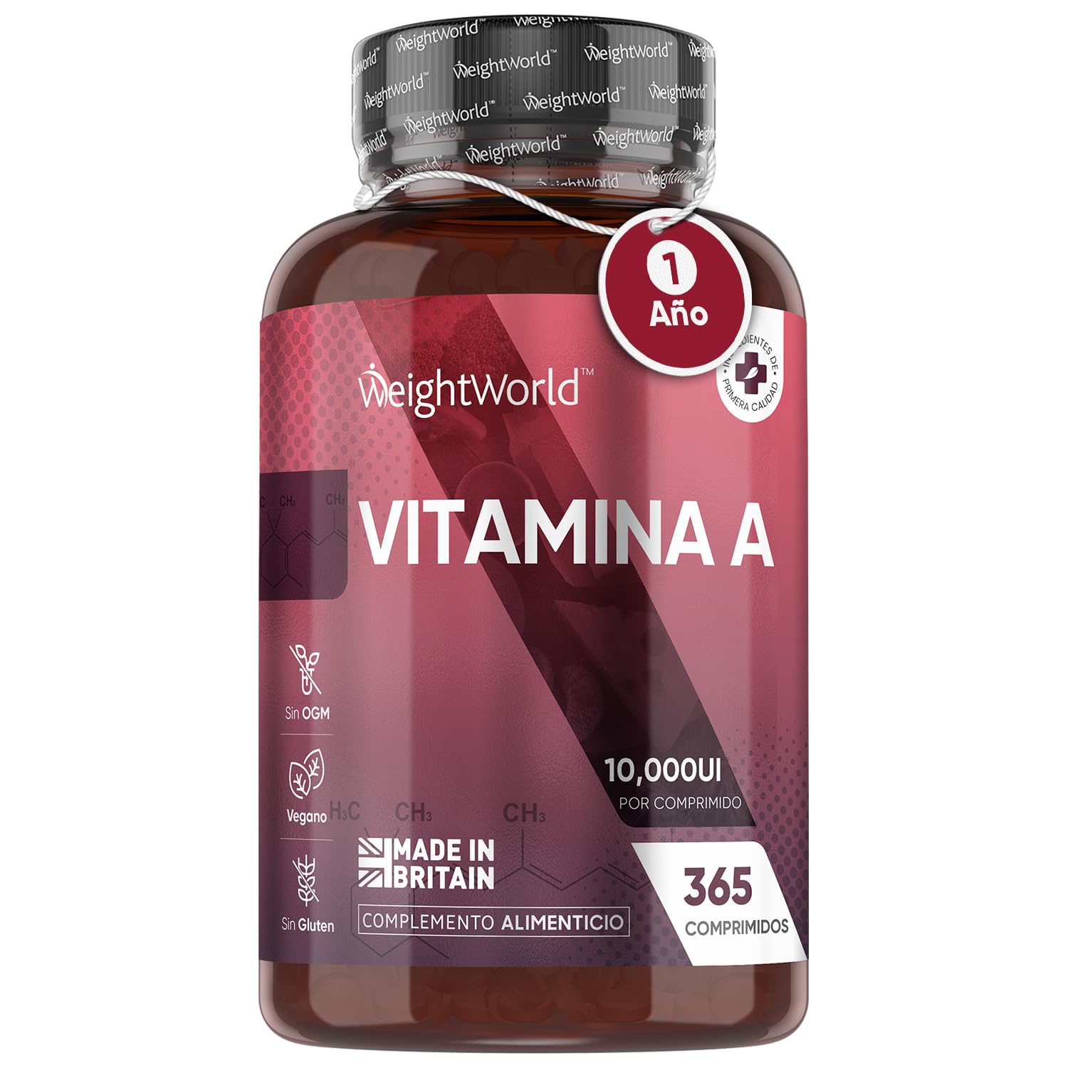 Vitamina A 10000 UI - 365 Comprimidos | Para la Vista, Sistema Inmunitario, Piel y Hierro | Acetato de Retinol Suplemento de Alta Potencia para 1 Año de Suministro, Vegano, Sin Lactosa y Sin OGM