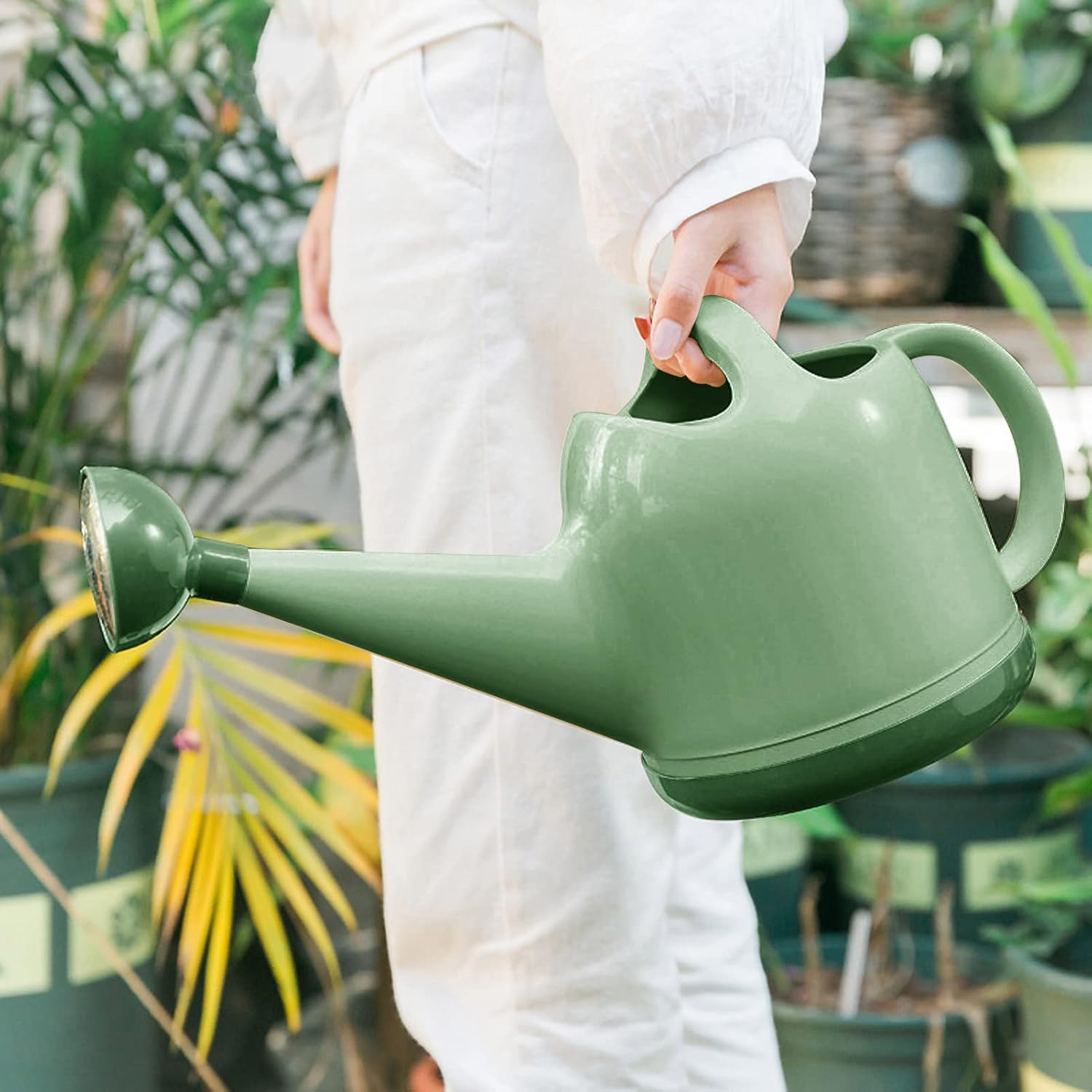 Watering Can 1 Gallon with Sprinkler Head, Plant Watering Can Long Stem Spout, Garden Watering Cans for Indoor Plants and House Flowers (4L, Light Green)