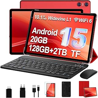 SKYEGG 10 Inch Android Tablet 15-20GB RAM + 128GB ROM (Expandable up to 1TB), WiFi 6, Widevine L1, with Keyboard, Mouse an…