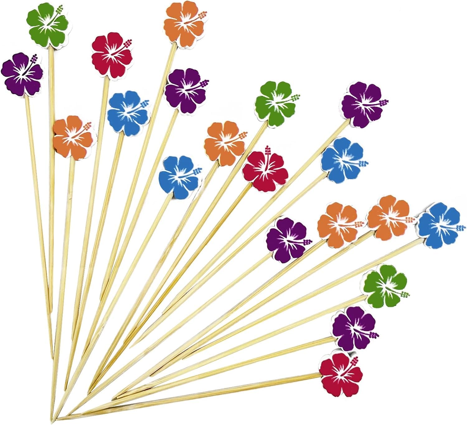 100pcs Flowers Cocktail Picks, Toothpicks for Appetizers, 4.7 inch Long Bamboo Skewers, Bamboo Handmade Cocktail Sticks Appetizer Skewers for Fruits Drinks Desserts Party Food Decoration