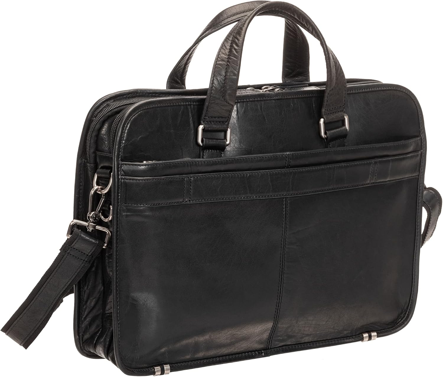 Mancini Buffalo Triple Compartment Briefcase for 15.6” Laptop/Tablet, Black, Black