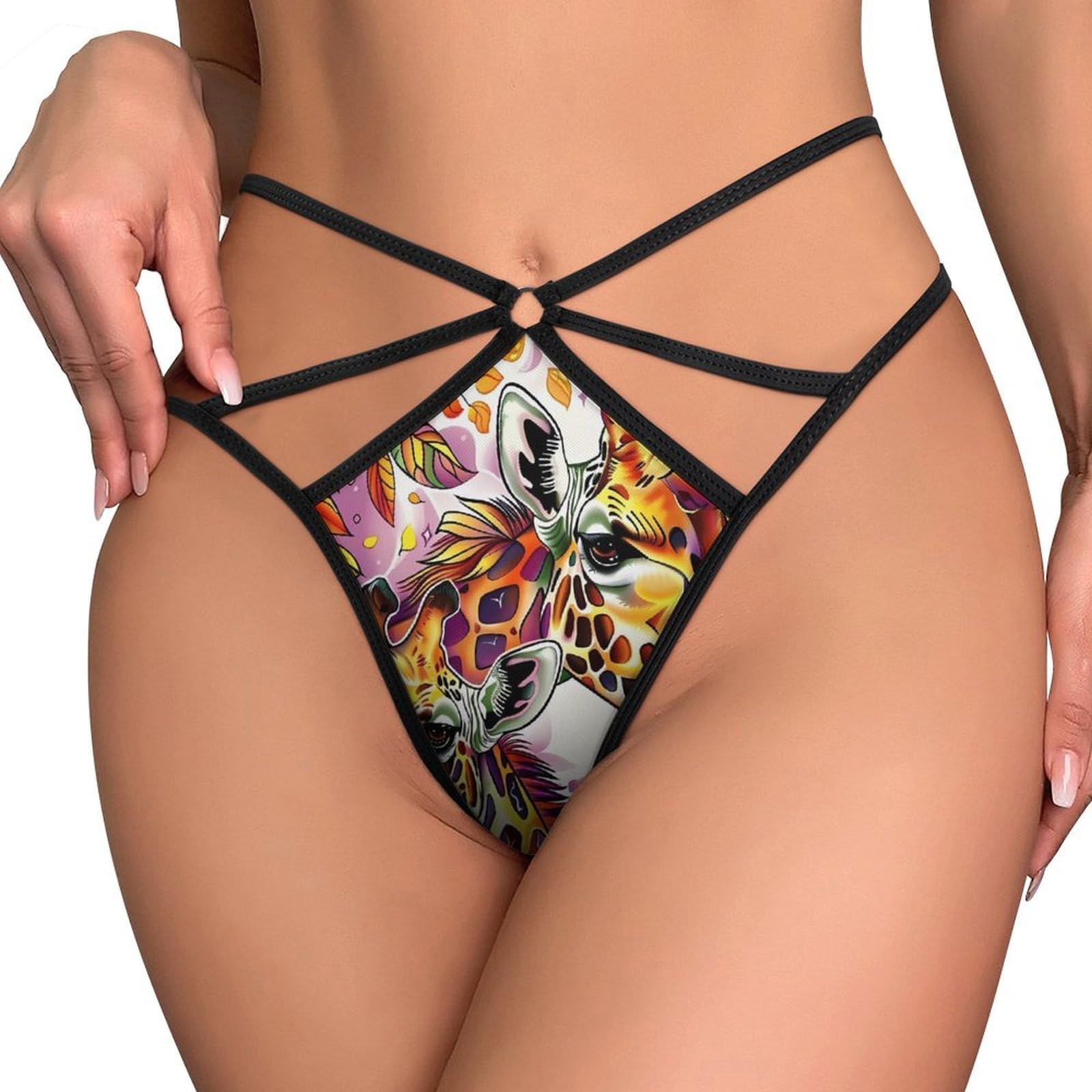 Watercolor Giraffes G String Thong for Women Stretch T-Back Panties Funny Printed Underwear