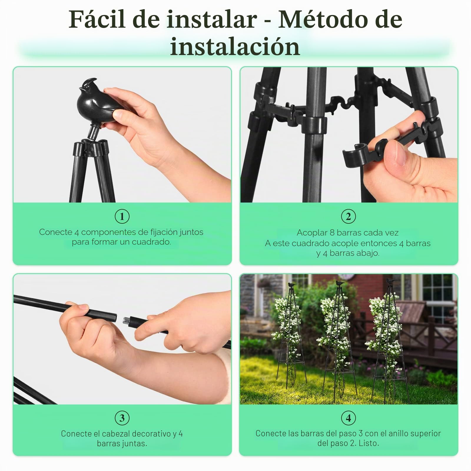 1,65 m Rankobelisk Enrejado de Enrejado de Metal Revestido para jardín con Rosas para Plantas trepadoras, Ayuda para Escalar, Globo, Rosas y Flores, Enrejado de Tomate, jaulas de Tomate (1,65 m)