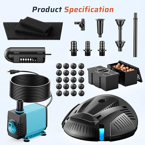 Miniatura 7 de Antfraer Filtro de estanque con kits de bomba de agua, filtro de estanque clarificador UV integrado con bomba de fuente de 660 GPH, caja de filtro