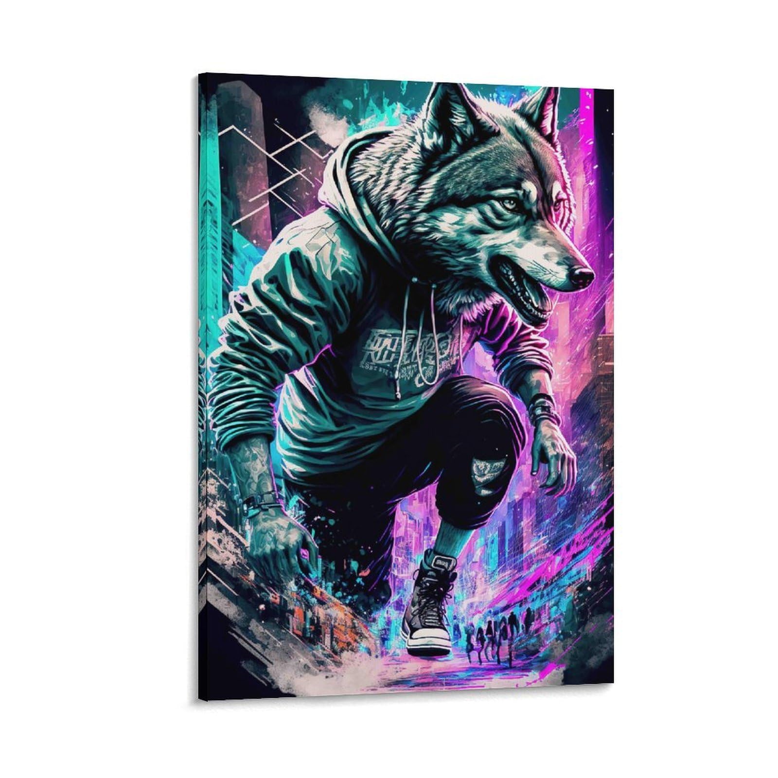 DHBANEIOK Cyber Wolf Urban Wall Decor Poster Canvas Prints Picture Modern Wall Art Picture Wall Hanging for Bedroom Living Room Decor 20x30inch(50x75cm)