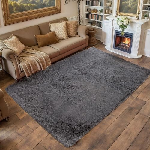 Miniatura 7 de Alfombras grises de 6 x 9 pulgadas para sala de estar, alfombra mullida y suave, alfombra de piel gruesa natural, cómoda, alfombra de habitación de