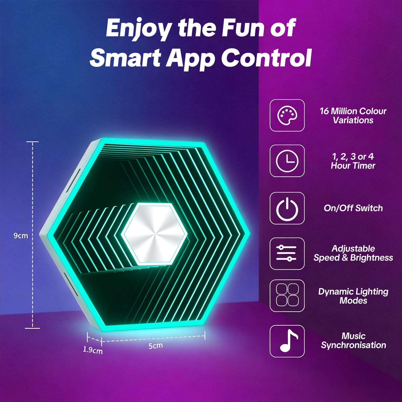 Paneles de Pared LED RGB Hexagon Modulares, Luces de Panal DIY 16 Millones Colores, Control App & Mando a Distancia, Sincronización Musical para Sala Juegos