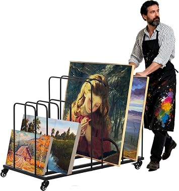 tonchean Art Canvas Storage Rack with Wheels, Adjustable Art Drying Painting Rack Metal Painting Storage Easel Display Stands for Canvas Boards, Panels, Frames, Crafts Drying & Drawing Boards
