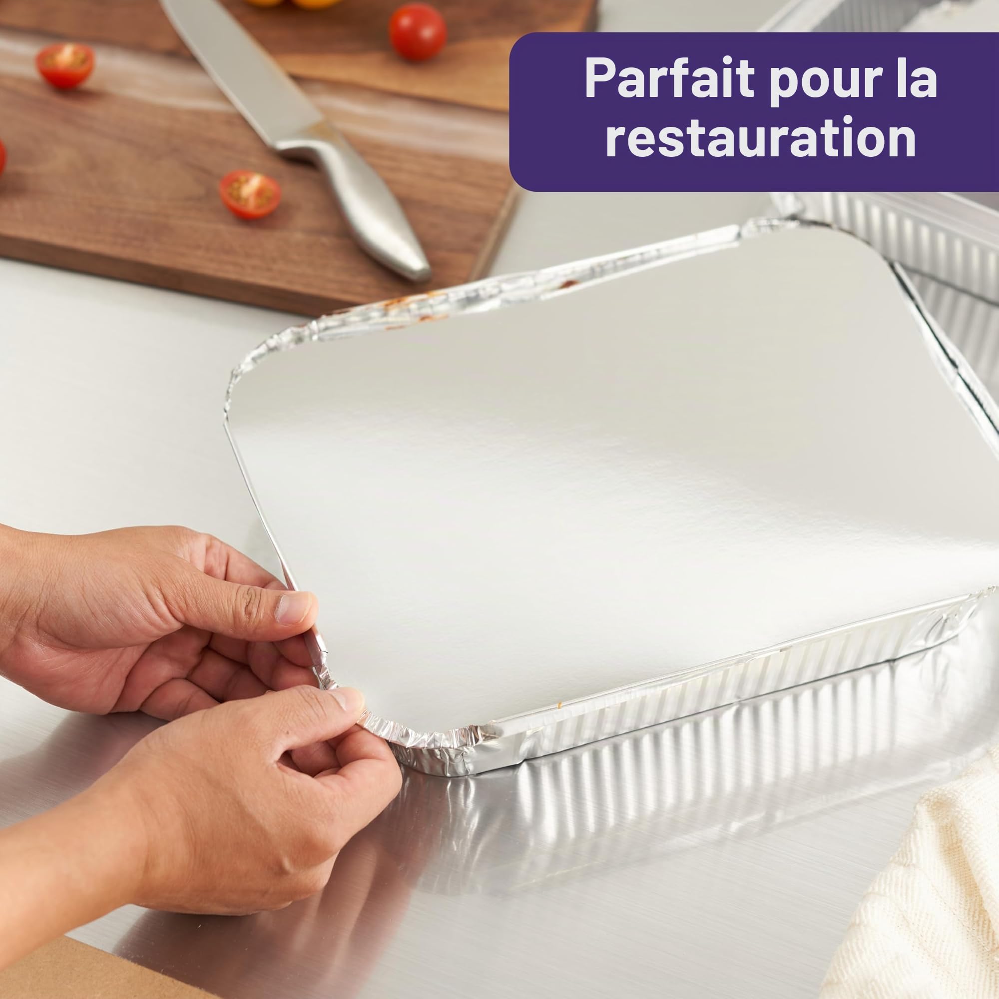 MATANA 20 Grands Barquettes Jetables Aluminium Premium avec Couvercle - 2350ml / 32 x 26cm - Solide, Étanche & Pratique - Cuisiner, Cuisson au Four, Griller, Congélation