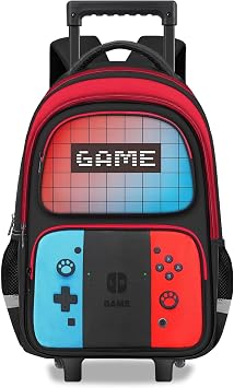 TILYTADLY Boys Rolling Backpack - Gamer Backpack with Wheels Trolley School Bag for Teens, Red-Blue-Backpack Only