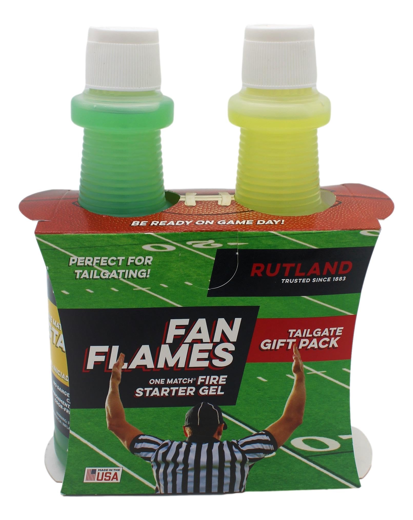 Rutland Products 4953 Fan Flames Football Team Colors Fire Starter, Green & Yellow