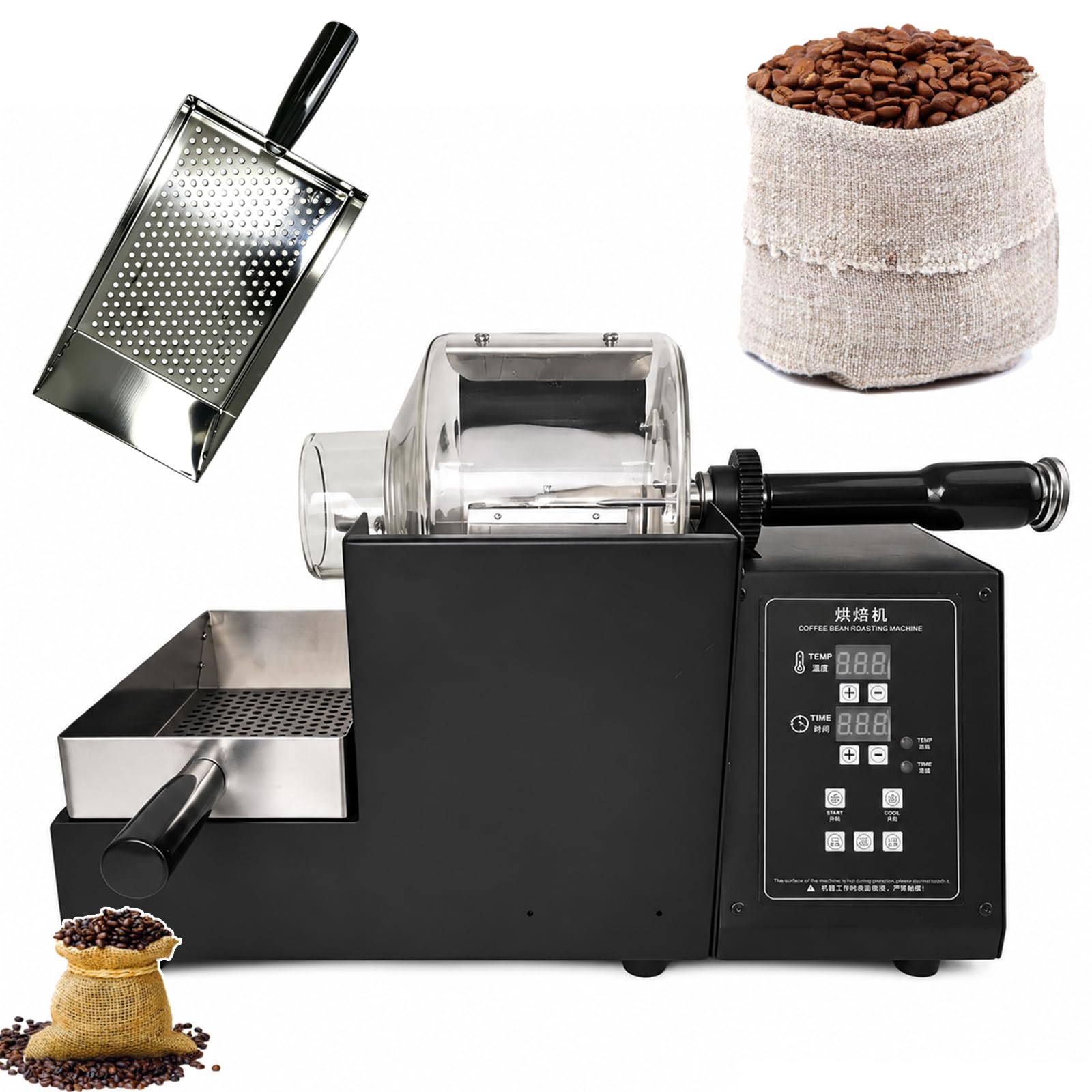FHRKA Electric Coffee Roaster for Home Use, 200g Large capacity,Glass Chamber,Easy to Use, Non-Stick for Shop Home Use