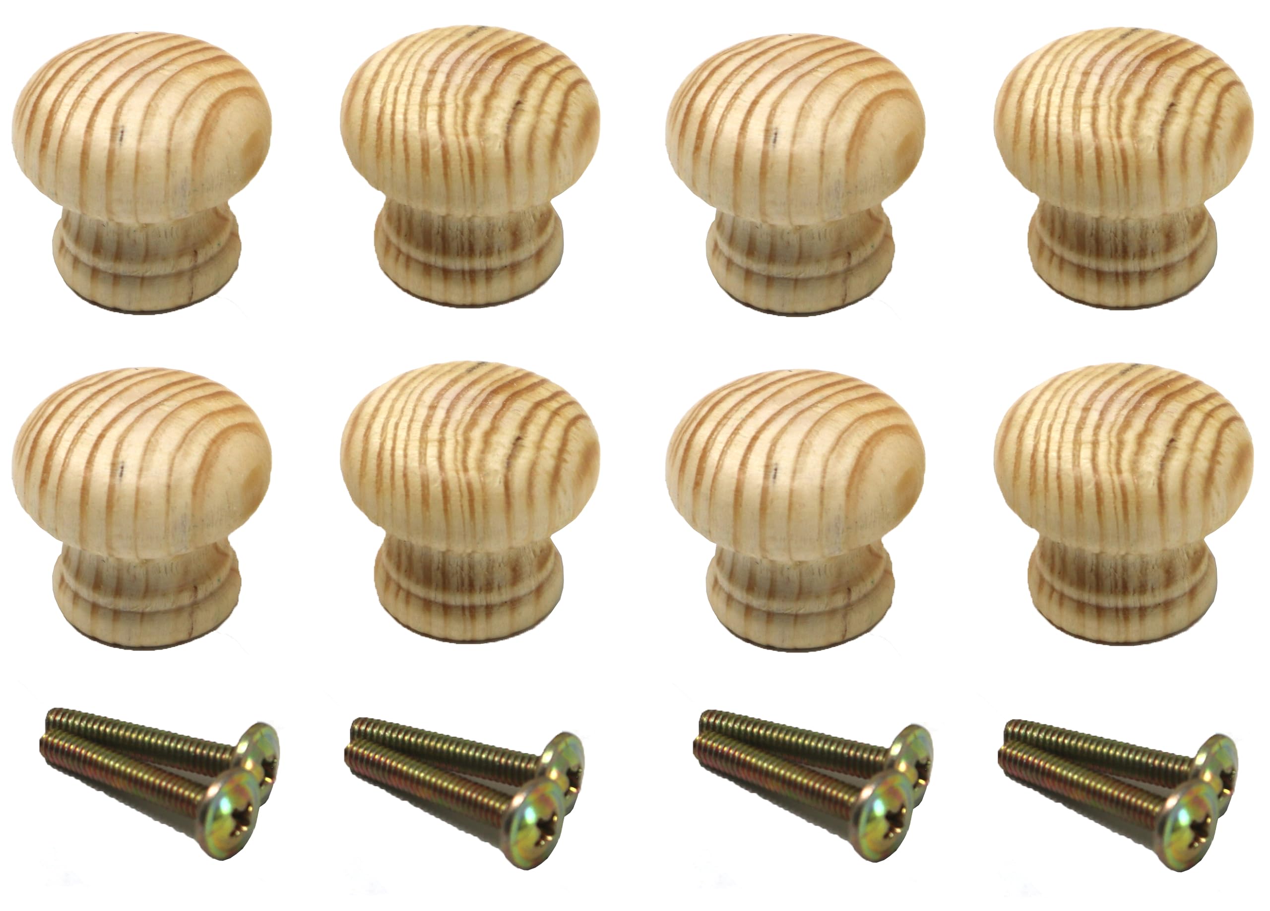 Fixte Natural Wood Cupboard Cabinet Door Knob Pine Wooden Unlacquered Handle 30Mm (1-1/4") (Pack Of 8)