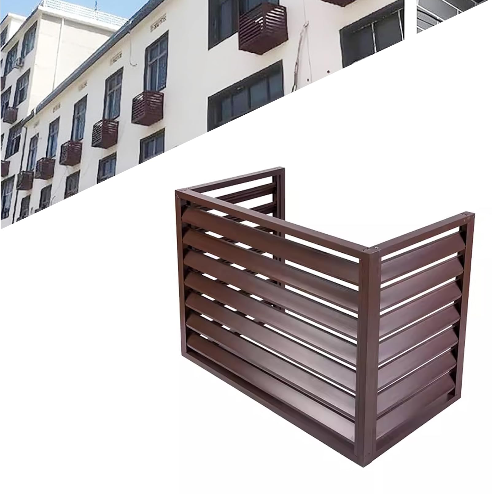 QYMYOZ Outdoor Air Conditioner Cover for Heat Pump - Decorative Privacy Fence Screen, Noise Reduction Barrier with 45° Inclined Grille for Enhanced Aesthetics & Sound Insulation