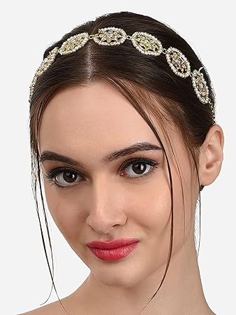 Rose Petals Matha Patti Sheesh Patti Head Chain Traditional Headband Kundan Studded Hairband Jewellery Hair Chain (Mang Patti)