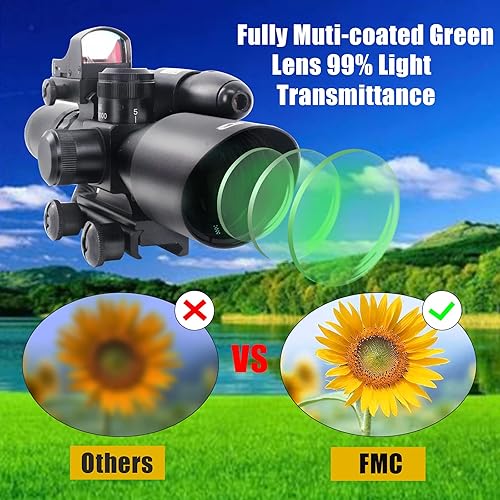 Miniatura 2 de UUQ Alcance combinado de rifle de 25-10x40 retículo de punto mil-dot con iluminación dual con mini reflejo 3 MOA de punto rojo y vista láser