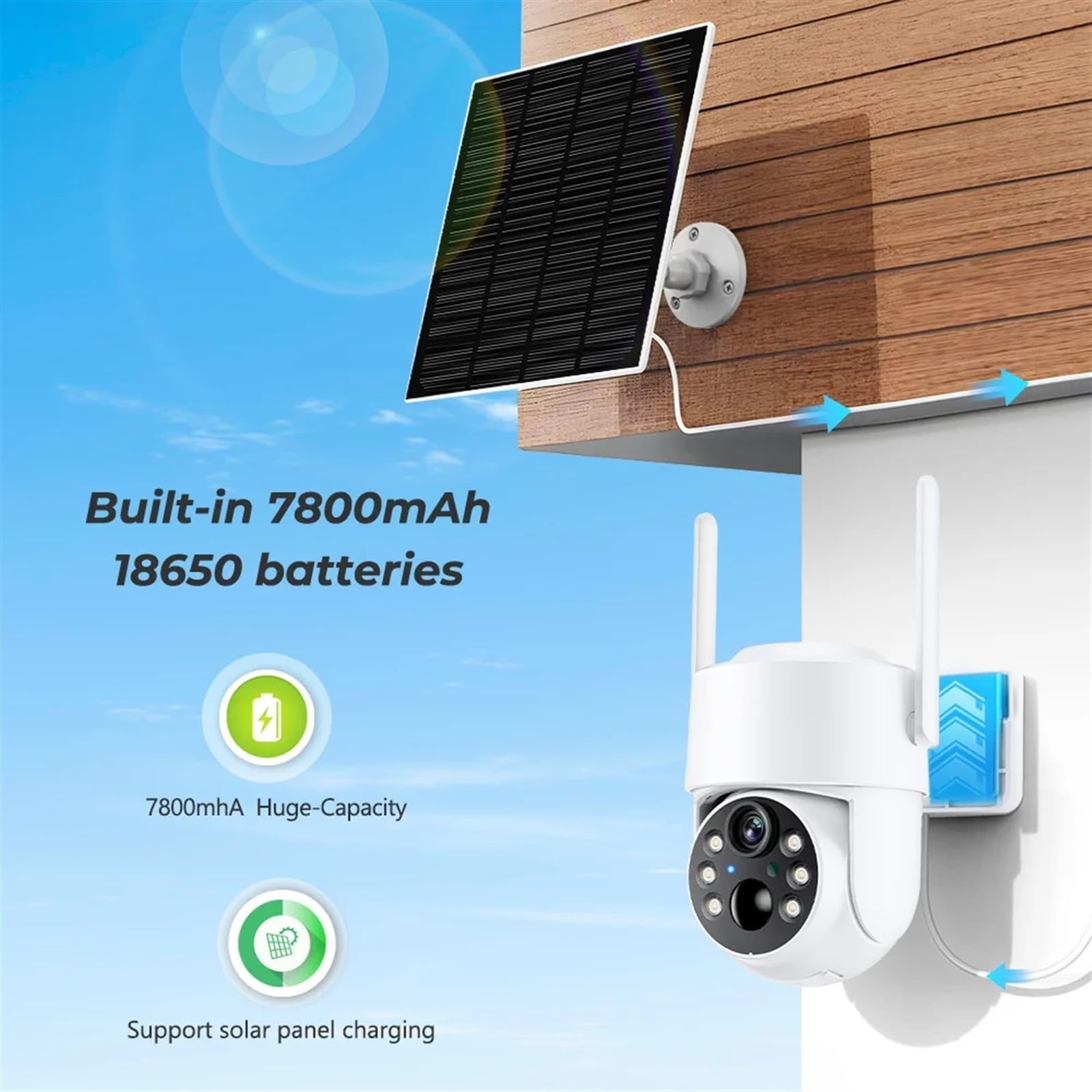 Telecamera Wifi Esterno, Telecamera solare wireless da 4MP esterno PIR Rilevamento umano Batteria ricaricabile da 7800 mAh Telecamera di sicurezza HD 1080P ,Sicurezza, Antifurto(4MP Add 32G Card)