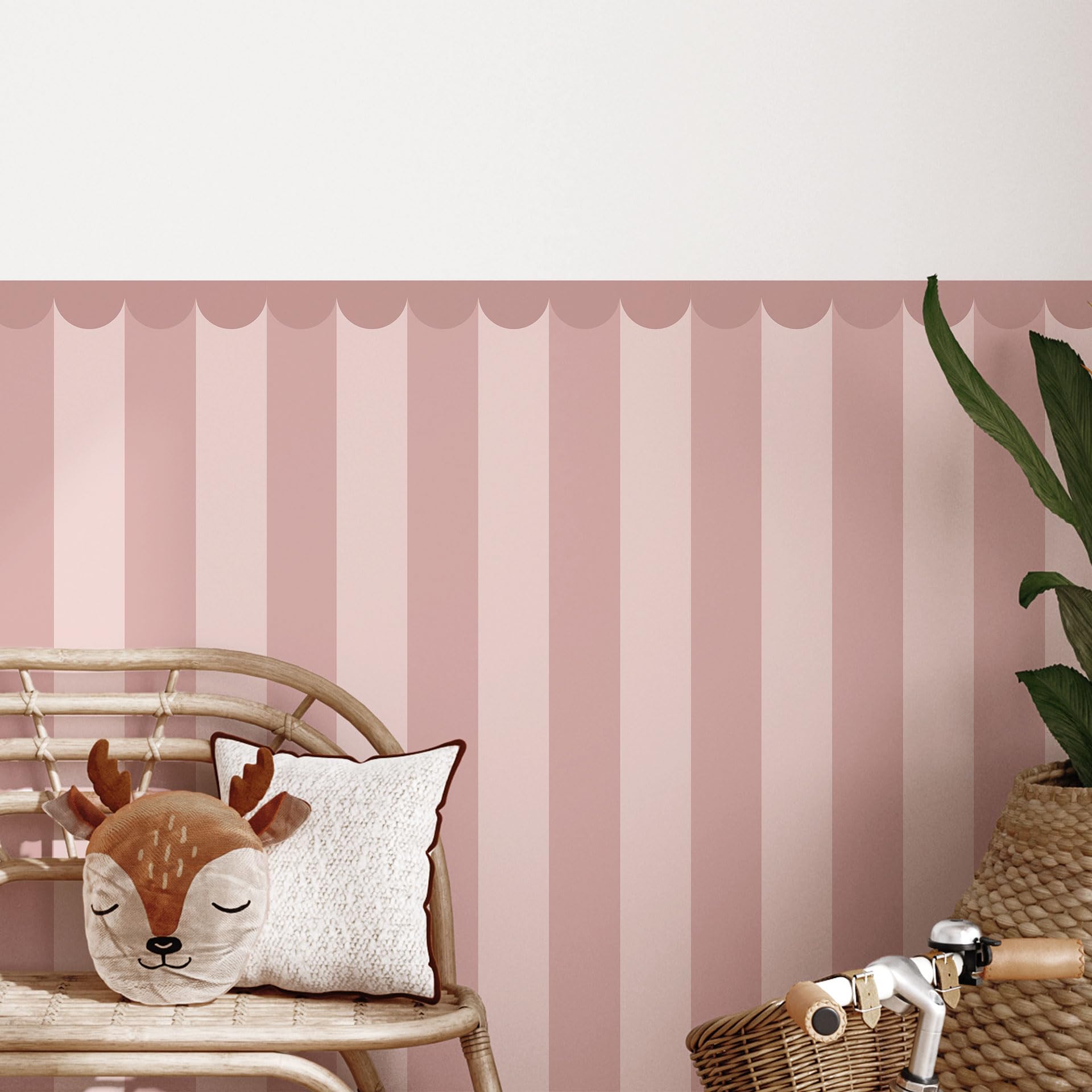K&L Wall Art Wandpaneele Wandverkleidung Selbstklebend Rosa Gestreift mit Bordüre für Babyzimmer und Kinderzimmer 240x125 cm