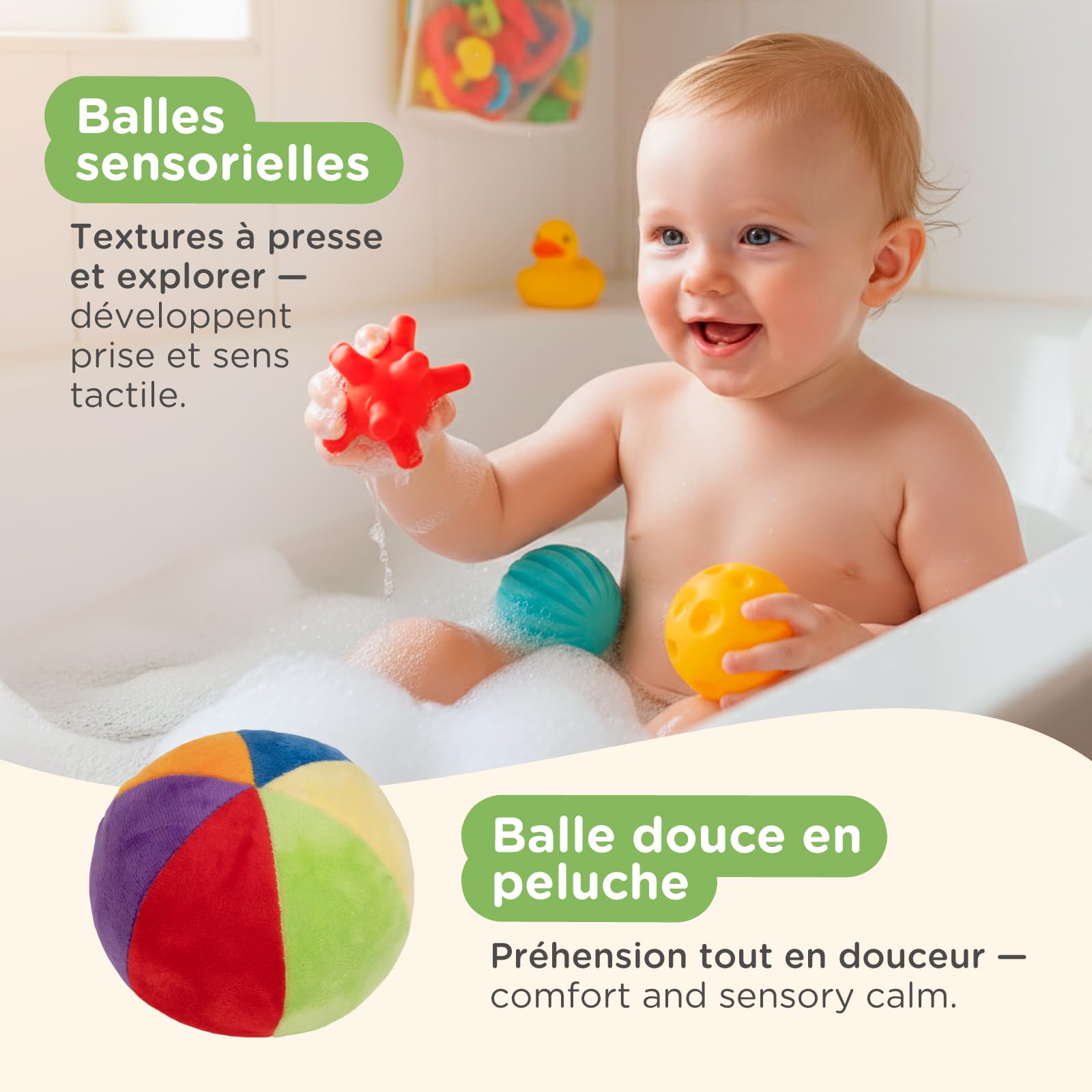 Nene Toys Jouet Montessori Bébé 0–6 Mois – Coffret Sensoriel 7-en-1 en Bois avec Livre Noir & Blanc, Boîte à Mouchoirs, Tambour Rotatif, Balles, Anneau de Dentition & Hochet – Cadeau Naissance