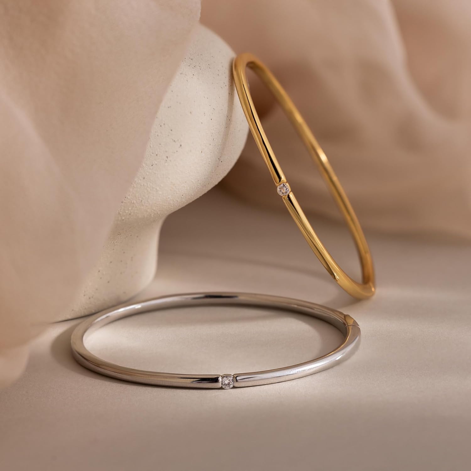 Gold Bangle Bracelets for Women, Delicate Minimalist Stacking Bracelet, Small Medium Non-Adjustable Bangle, 18K Gold Plated Sterling Silver Jewelry, Graduation Gift for Her