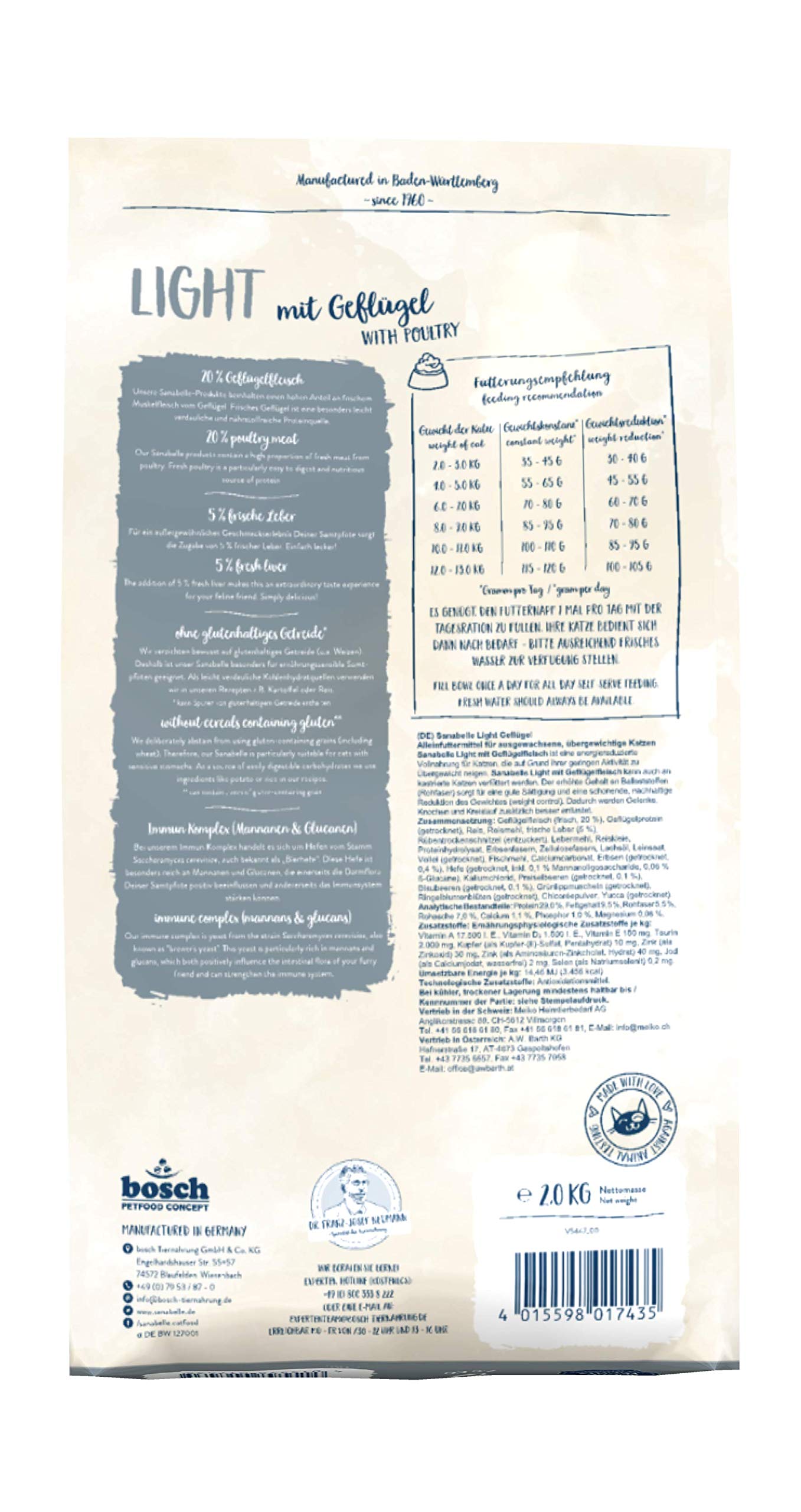 Sanabelle Light | Cibo secco per gatti a ridotto contenuto energetico per gatti in sovrappeso | 4 x 2000 g