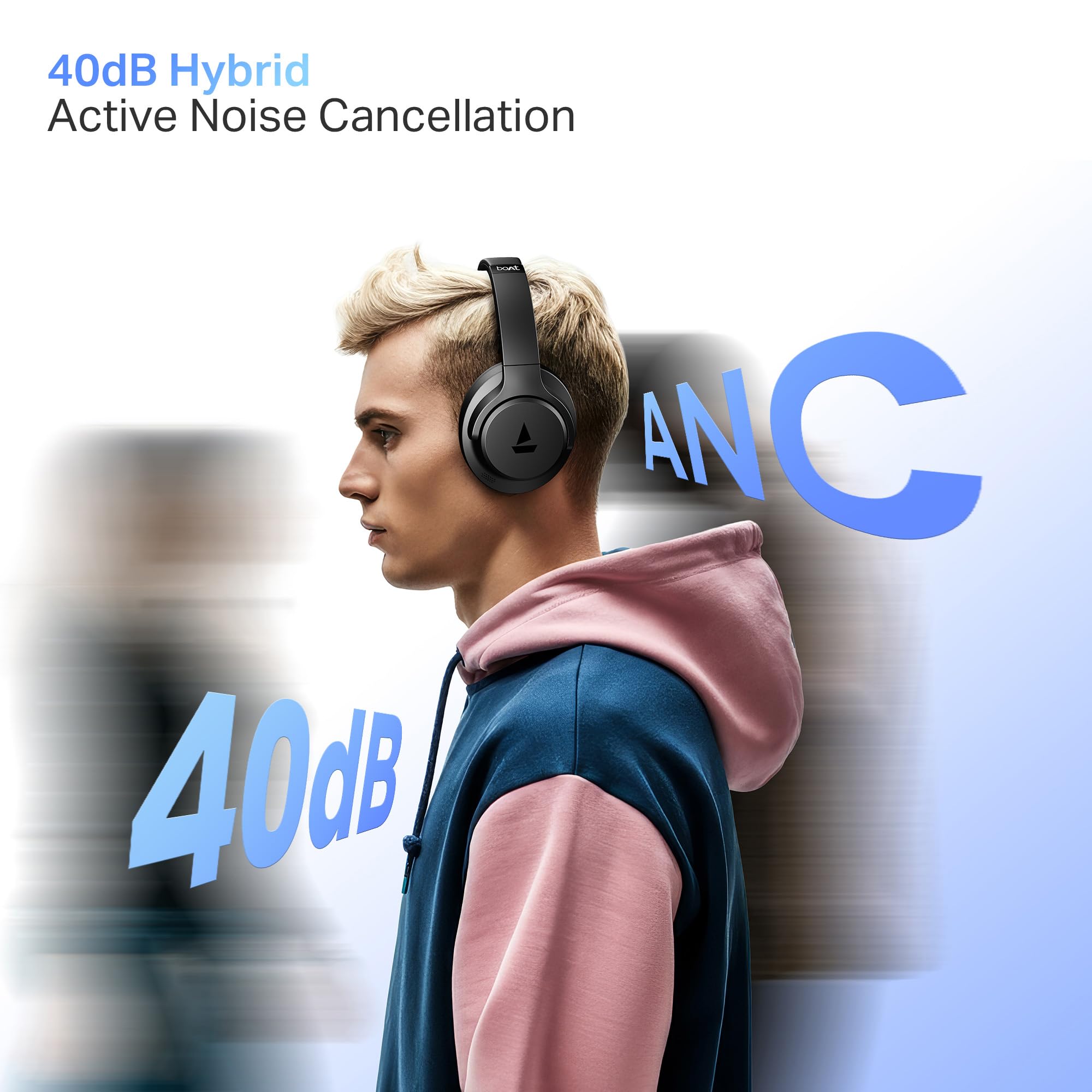 Boat Rockerz 512 ANC,(~40dB) Hybrid ANC, 80H Battery, 40mm Drivers, 40ms Low Latency, ENx Tech,Stream Ad Free Music via App Support, Bluetooth Headphones, Wireless Headphone with Mic (Cosmic Black) 3