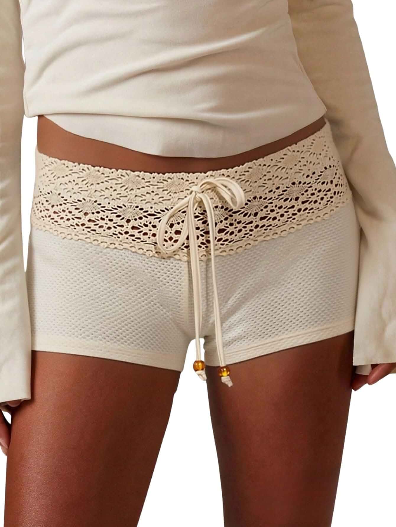 Verdusa Women's Y2K Micro Shorts Low Waist Crochet Rave Mini Booty Shorts Solid