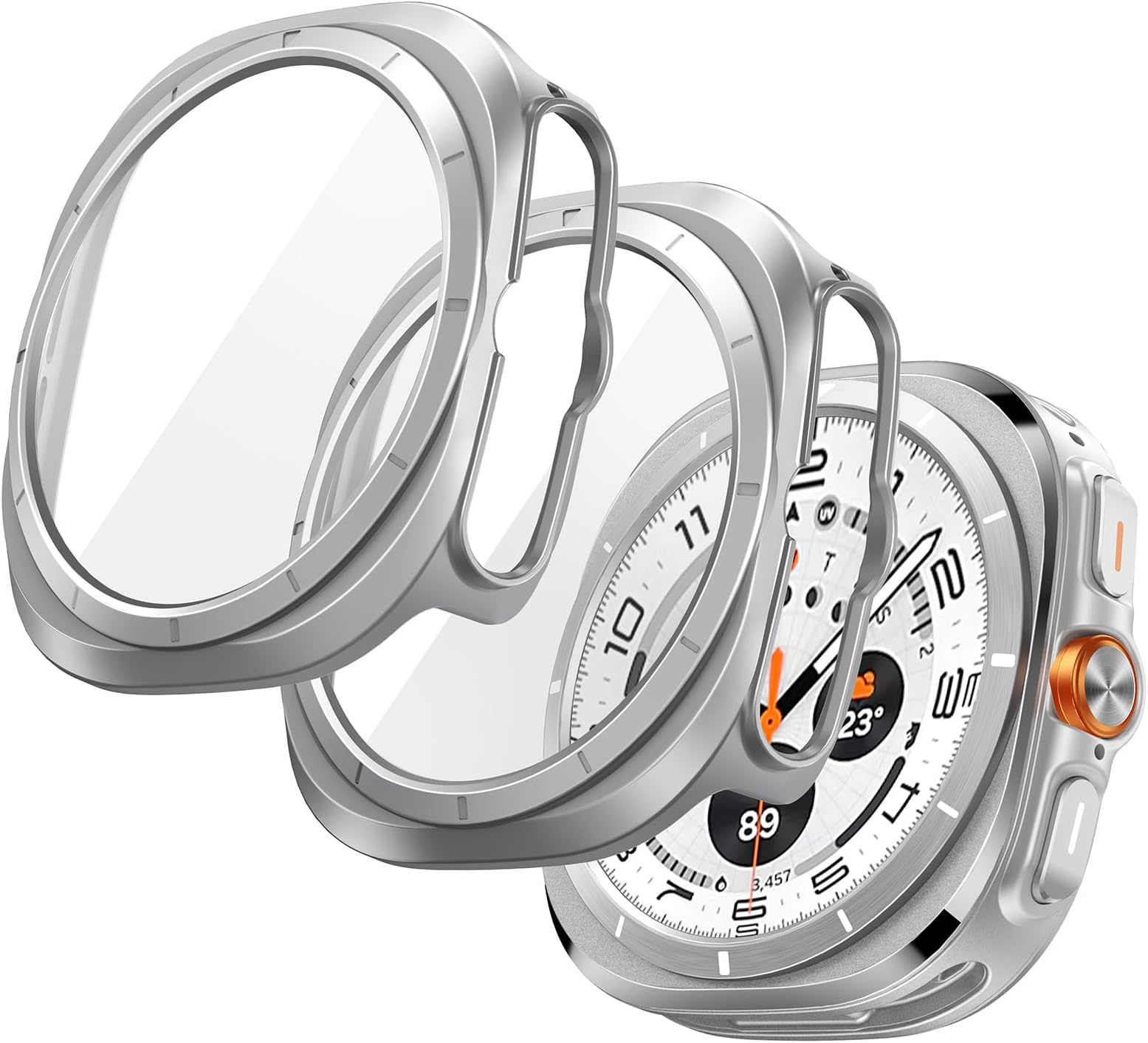 JETech Case with Screen Protector for Samsung Galaxy Watch Ultra (2025/2024) 47mm, Overall Protective Cover, Built-in Tempered Glass Film High Sensitivity, 2 Pack (Silver)