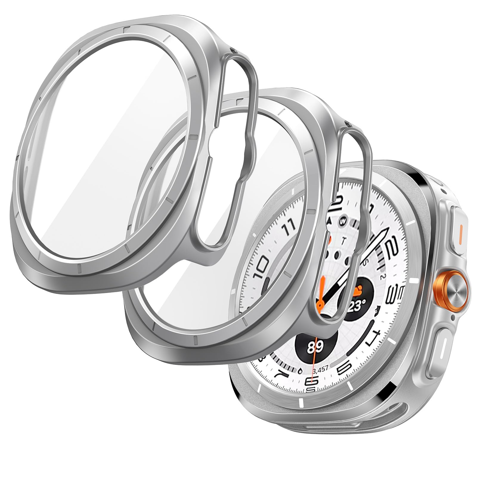 JETech Case with Screen Protector for Samsung Galaxy Watch Ultra (2025/2024) 47mm, Overall Protective Cover, Built-in Tempered Glass Film High Sensitivity, 2 Pack (Silver)