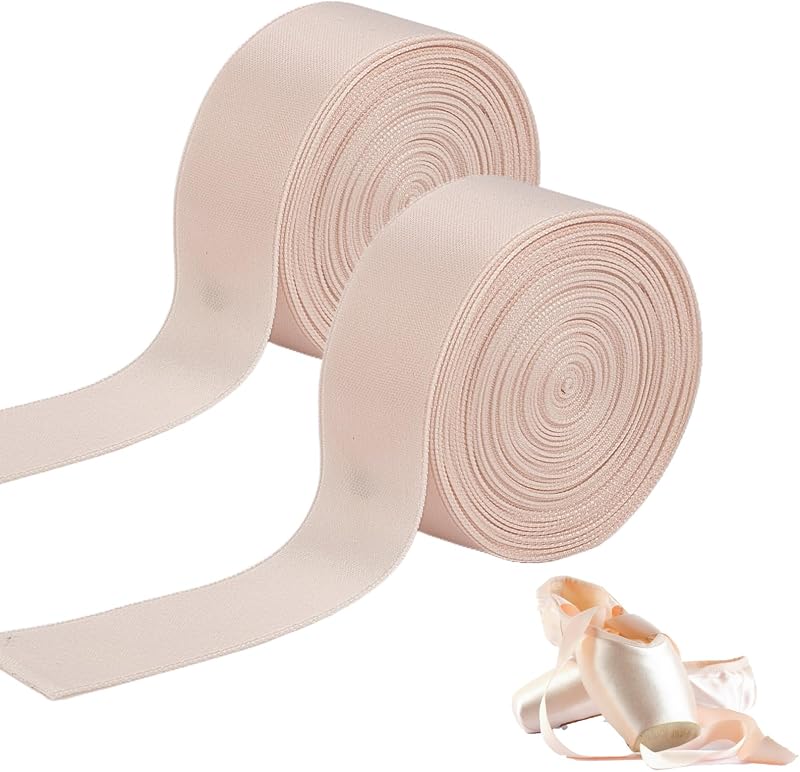 5.4 Total Yards Ballet Pointe Shoe Satin Roll Ribbon, 2 PCS Ribbon for Ballet Pointe Toe Shoes, Pointe Shoe Ribbons
