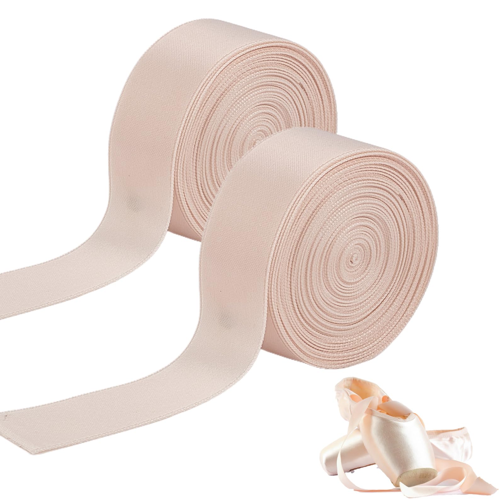 letsinstyle 5.4 Total Yards Ballet Pointe Shoe Satin Roll Ribbon, 2 PCS Satin Ribbon for Ballet Pointe Toe Shoes, Pointe Shoe Ribbons