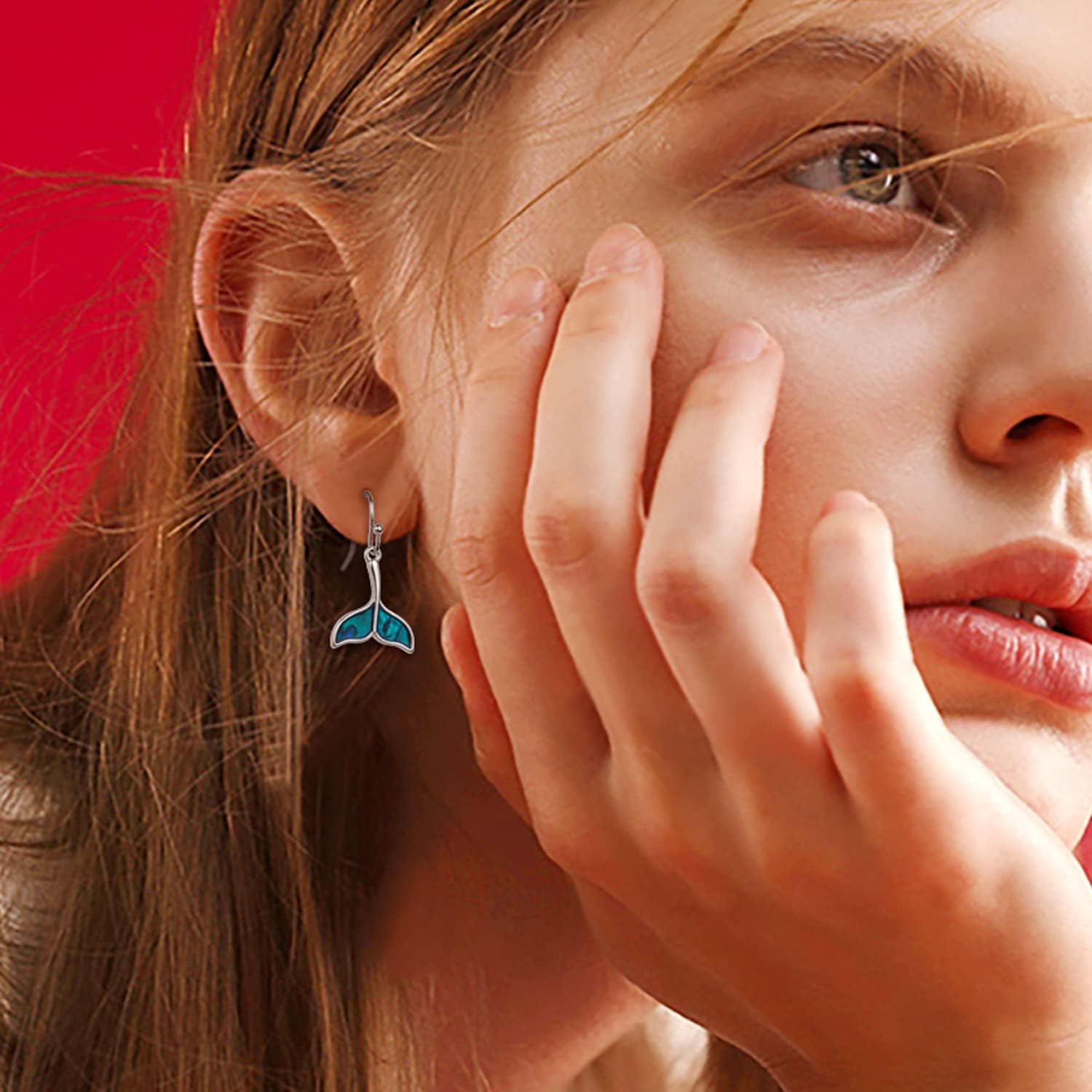 Lauren-Spencer Mermaid Tail Dangle Drop Earrings for Women with Abalone Shell Ocean Beach Earrings Mermaid Tail Jewelry Gifts for Women Earrings - Image 2