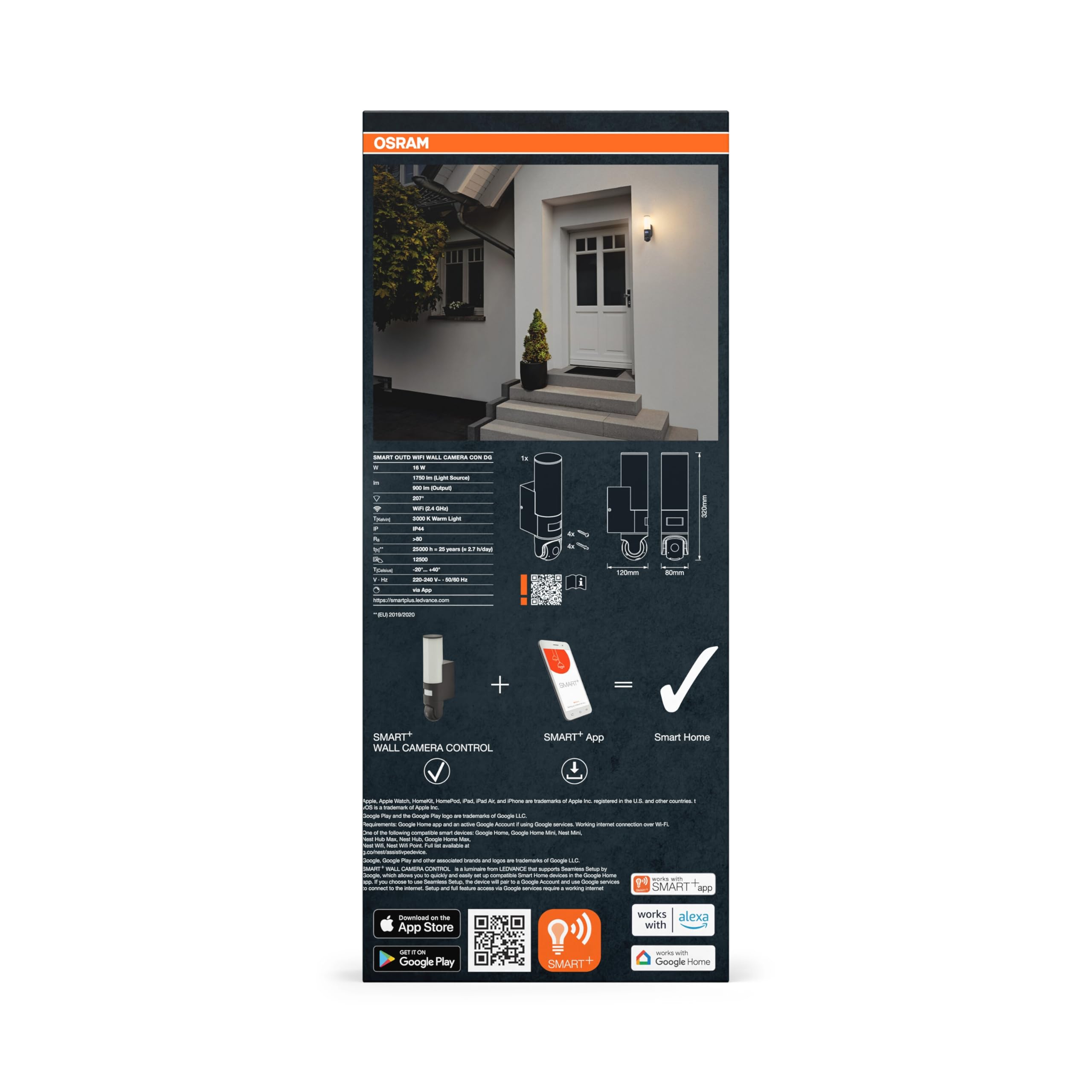 Osram SMART+ WiFi Außenleuchte mit steuerbarer Kamera | SMART+ Wifi Wall Camera, Kunststoff, Dunkelgrau, 25000 h, 1-Pack