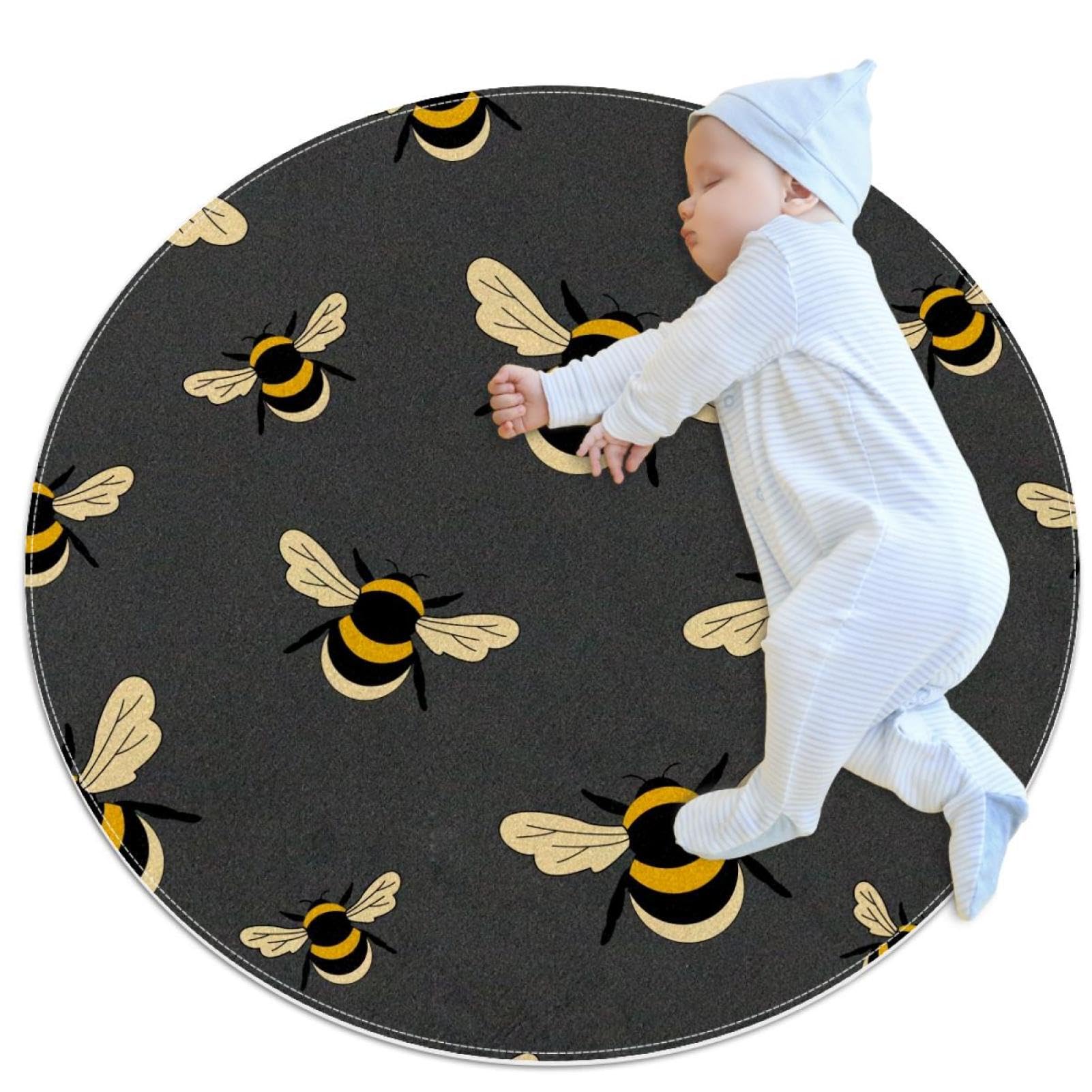 Tapis antidérapant pour chambre et bain motif bourdon rond 1m