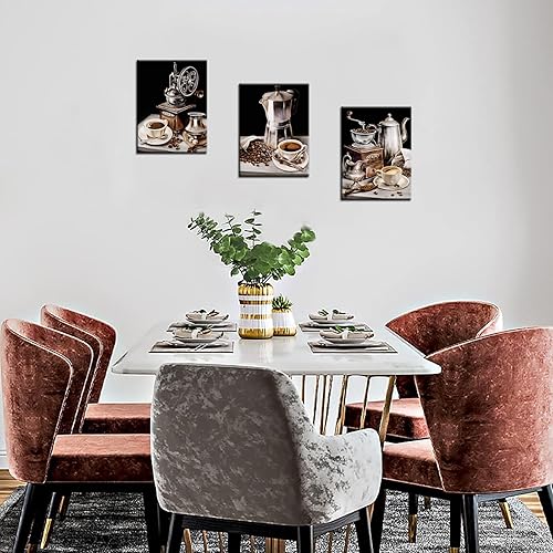 Miniatura 3 de iHAPPYWALL 3 piezas de lienzo de café para pared, diseño vintage de grano de café, la comida, impresión en lienzo para cocina rústica, comedor,