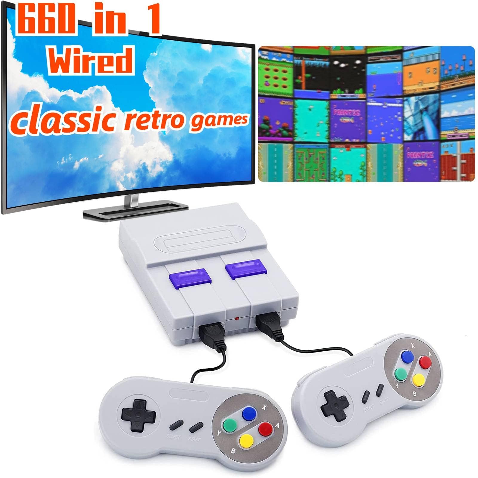 KASTWAVE Super Retro Game Console,Classic Mini Console with Built-in 660 Video Games and 2 Classic Controllers,Plug and Play Game System for Kids and Adults